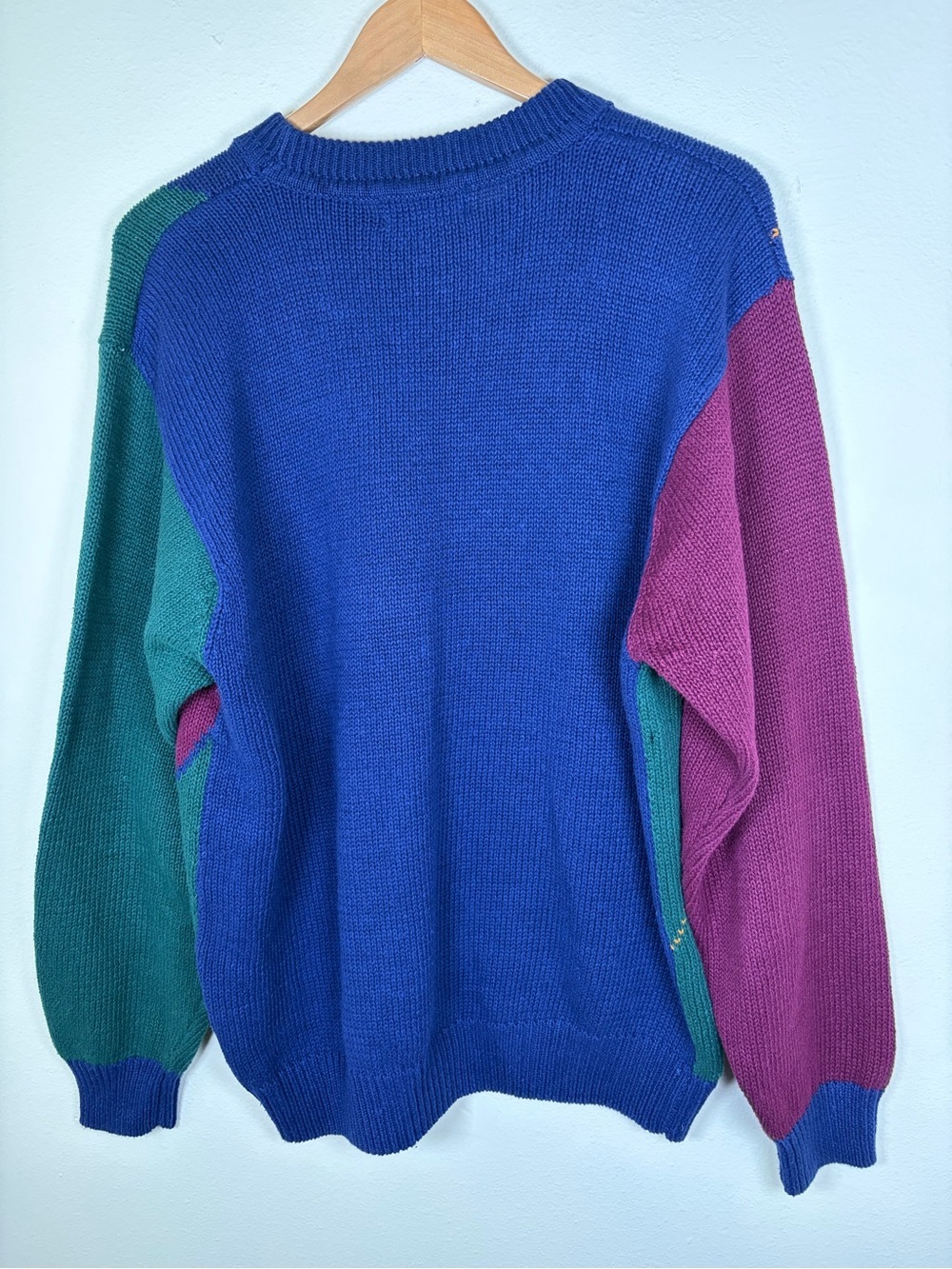 Vintage American Weekend Colorblock Argyle Sweater Size Large 90s Ramie Cotton - Picture 7 of 12